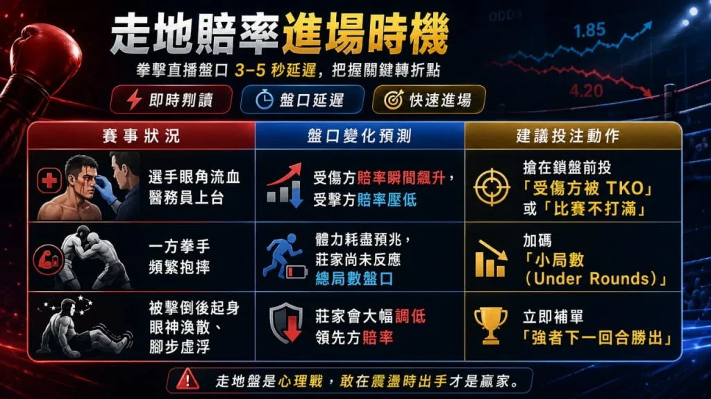 世界拳擊盃總決賽走地投注分析圖，展示世界拳擊盃總決賽即時賠率、走地盤口、拳手狀態變化與投注時機判讀。